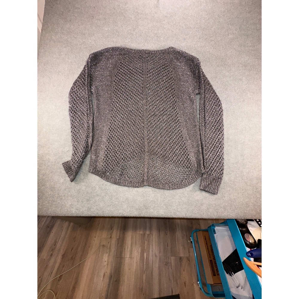 Rock & Republic Women Metallic Charcoal Gray Open Knit High Low Sweater Large - Picture 9 of 10